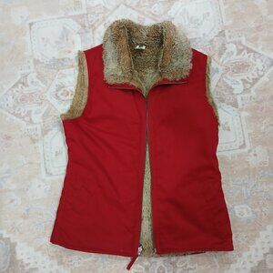 GAP Red Sleeveless Reversible Ladies Vest, Fur Lined Small
